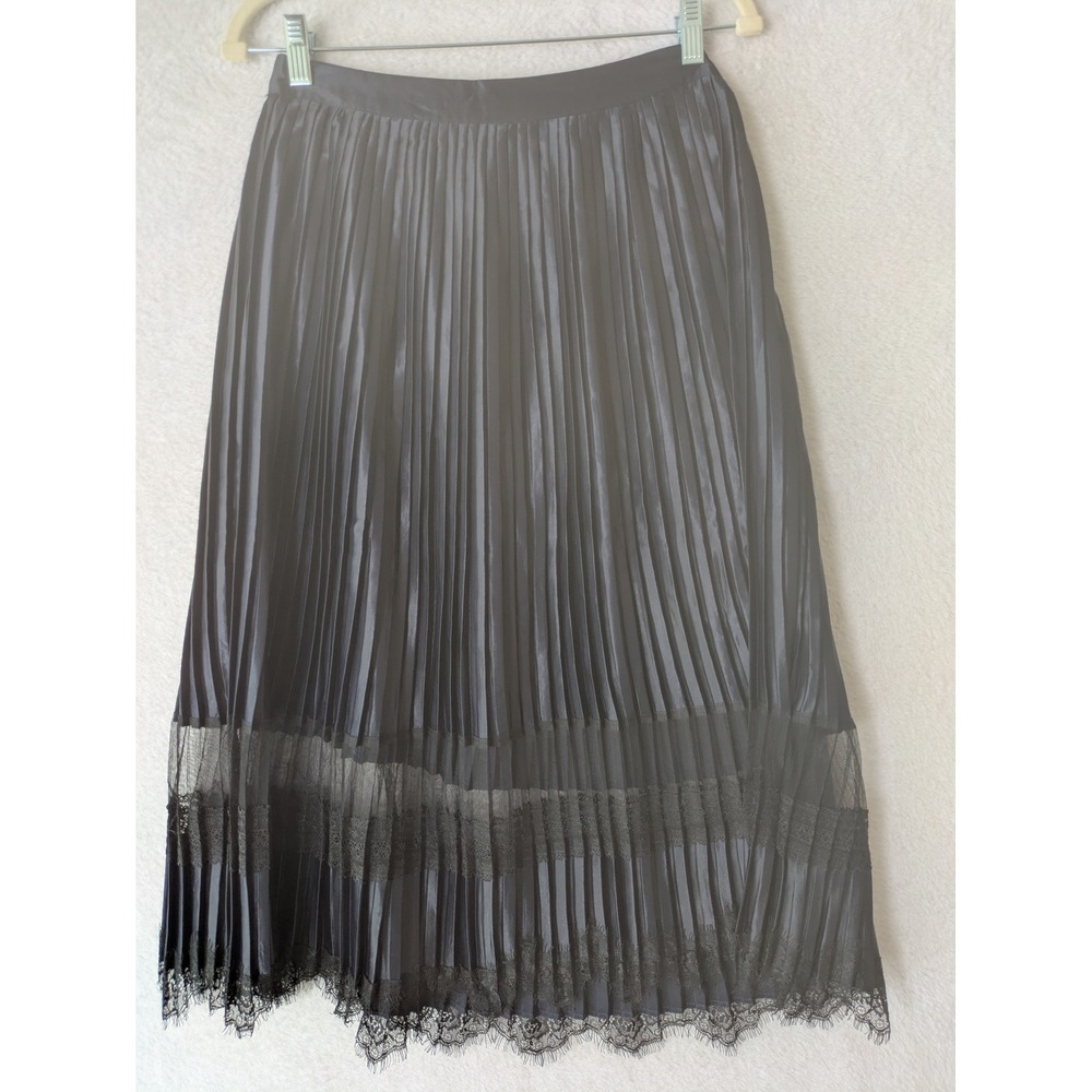 Ultra Pink Skirt Women's S Dark Blue Pleated Lace Hem Mesh Inset Midi